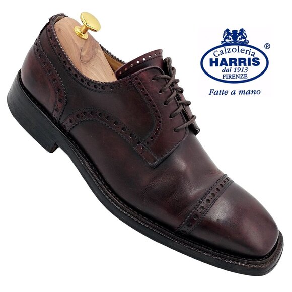 Calzoleria Harris Italy Mens 10.5 Burgundy All Leather Dress Shoes Derby Oxfords main image 9